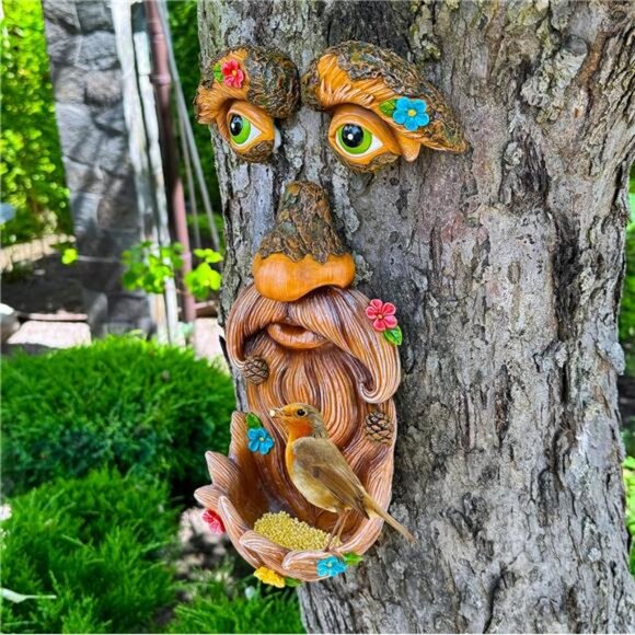 Mood Lab Tree Face Decor - Outdoor Bird Feeder - Old Man Tree Decoration - - Picture 4 of 7